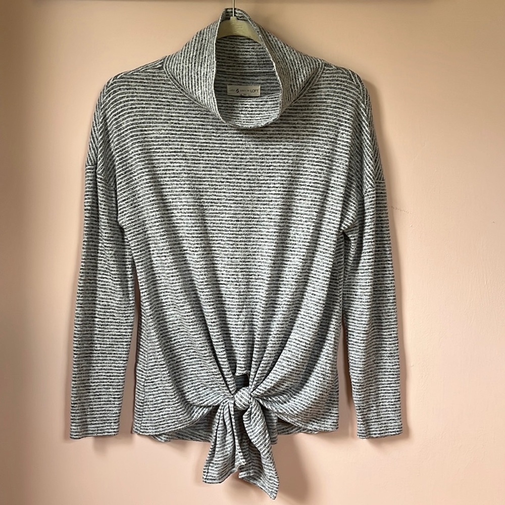 LOFT Lou & Grey Striped Tie Front Cowl Neck Long Sleeve Tee XS